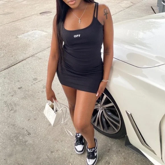 Off-White Black Ribbed “OFF” Mini Dress Size 2 - Picture 3 of 9